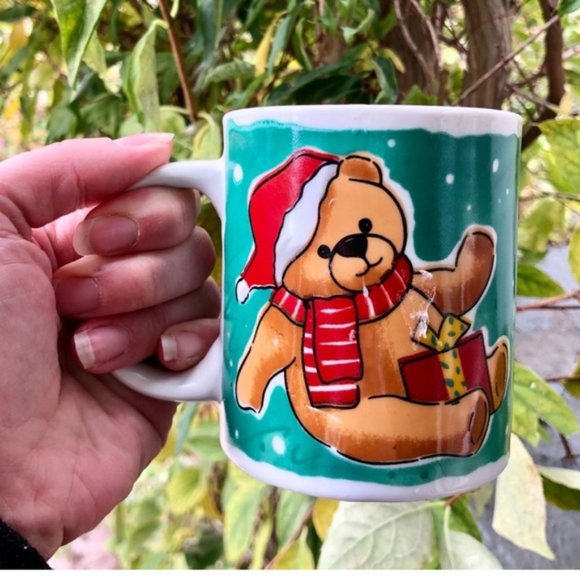 Vintage 90s Christmas holiday mug candle bear Santa - Picture 3 of 10